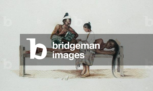 Tattooing in Burmah, 1866 (w/c on paper)