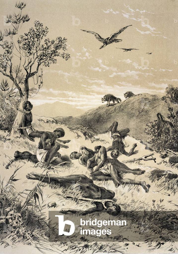 Bild von Druck "Verhungernde Sklaven auf dem März verlassen", 19. Jahrhundert von English School, b/w