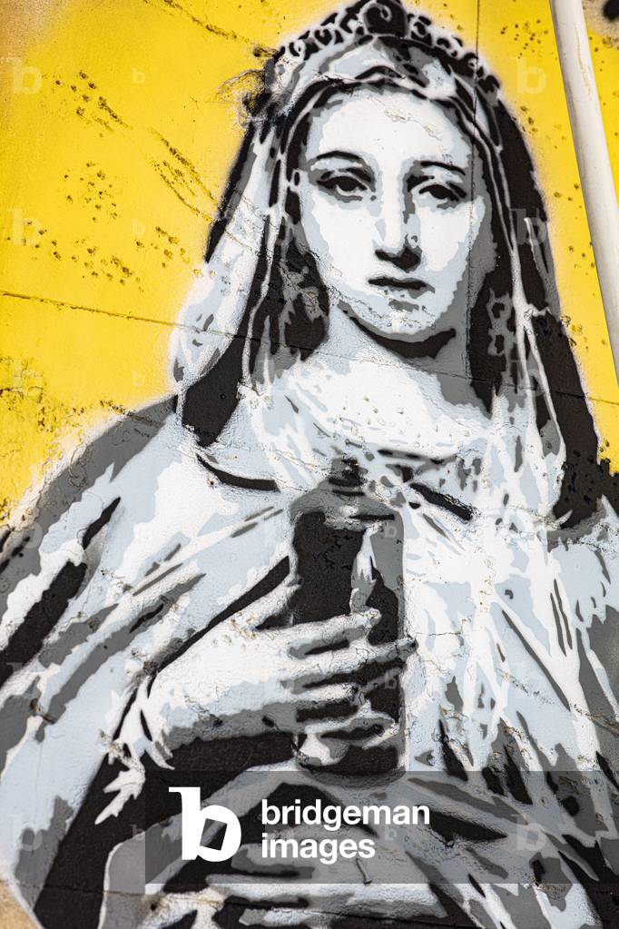 Saint Rosalie with a spray of paint