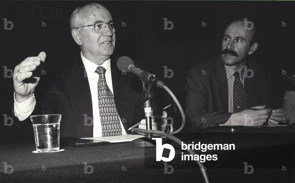 Mikhail Sergeyevich Gorbachev discussing the break-up of the Soviet Union and Pavel Palazchenco, his media adviser and translator, Lonon, UK, 1996