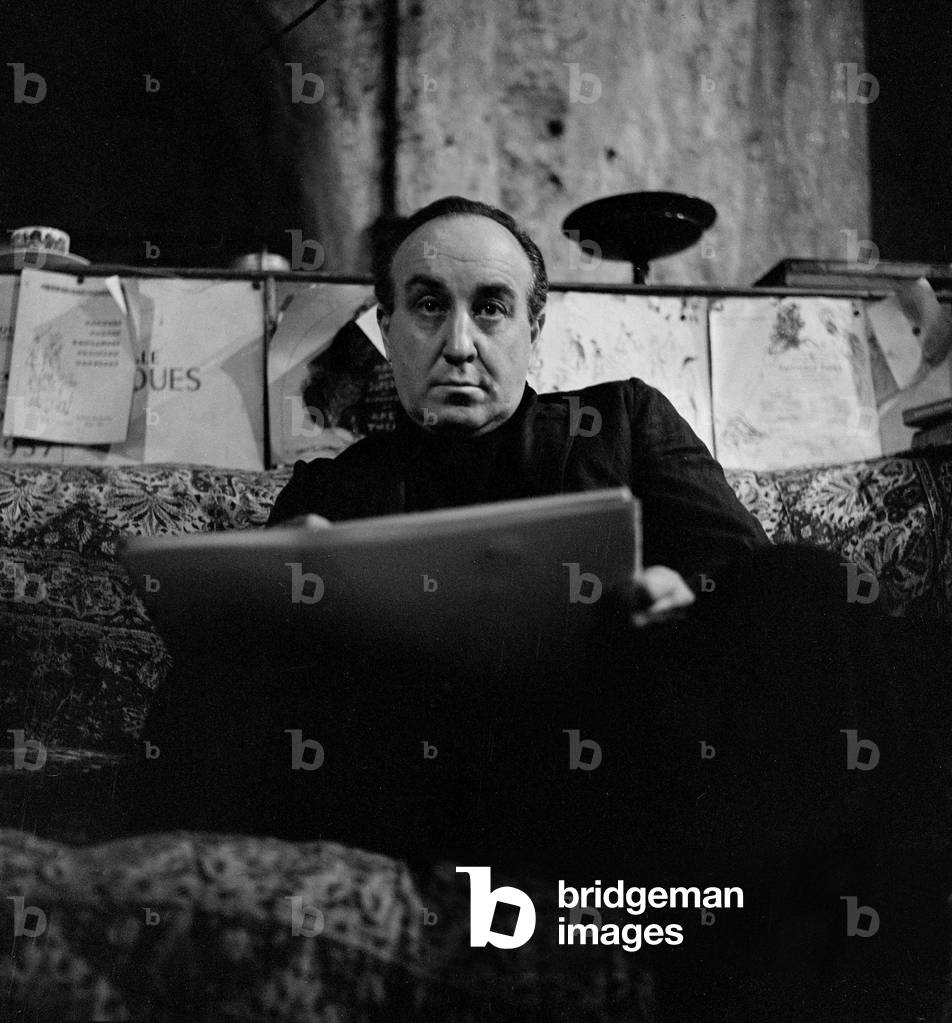 Feliks Topolski in his Studio, London, UK (b/w photo)