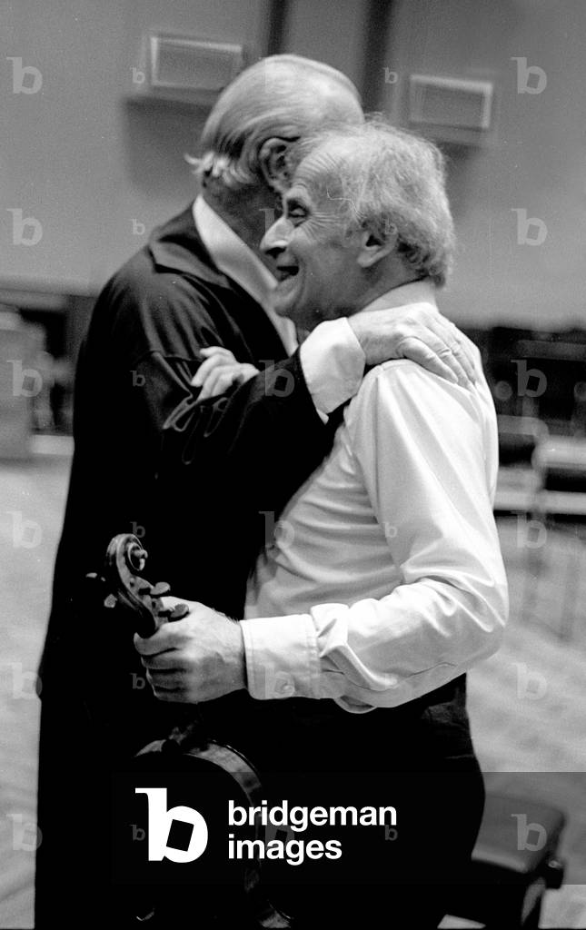 Reconciliation: Sir Charles Groves with Yehudi Menuhin, London, 1976  (b/w photo)