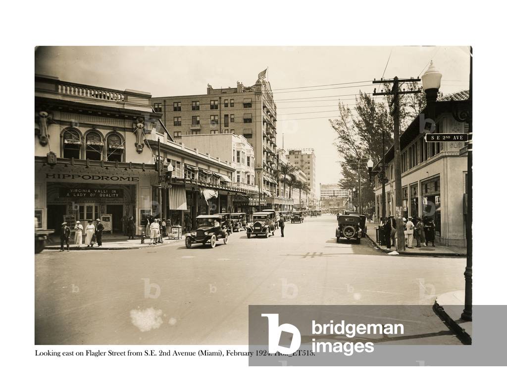 Looking east on Flagler Street from S.E. 2nd Avenue, Miami, February 1924 (b/w photo)