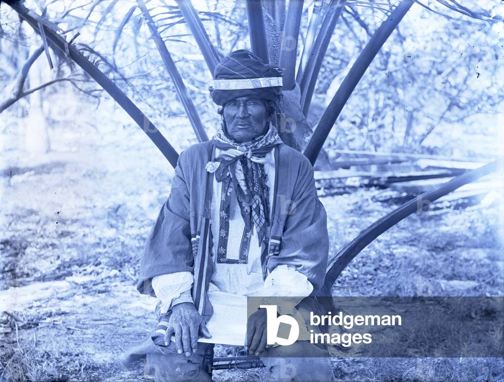 Matlo or Emathla, veteran of the Seminole Wars decades earlier, sits beneath a palm in Coconut Grove, c.1890 (b/w photo)