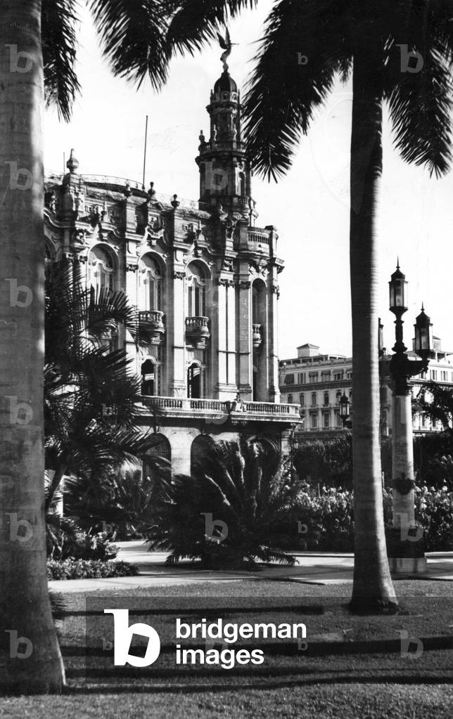 Gran Teatro de La Habana at left, the Inglaterra Hotel to the right, c.1955 (b/w photo)