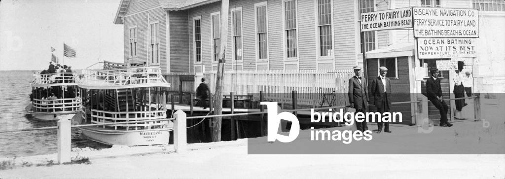 The Biscayne Navigation Company's tour boats docked at the foot of Flagler Street, c.1901 (b/w photo)