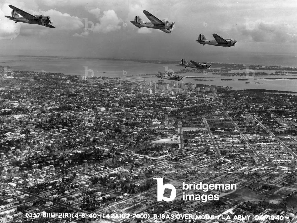 Army B-18 bombers fly over Miami during Army Day, 6 April 1940 (photo)