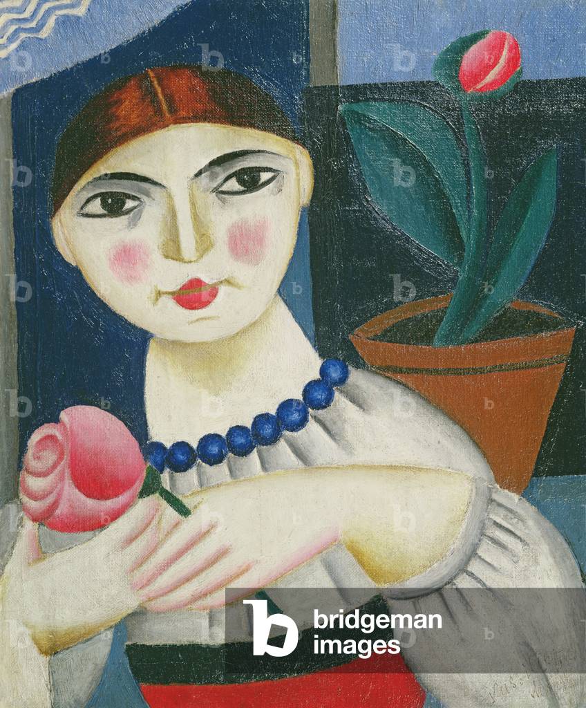 Donna con una rosa (olio su tela)