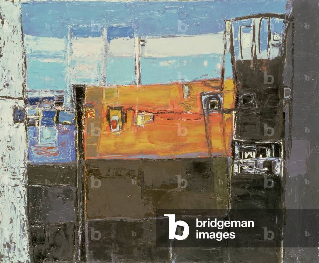 Immagine di Dipinto "Balcone con spiaggia (olio su tela)", 20th Secolo di Paul Feiler