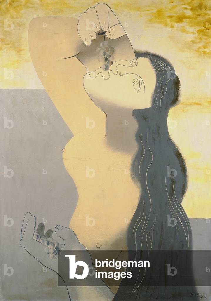 donna con uva olio su tela