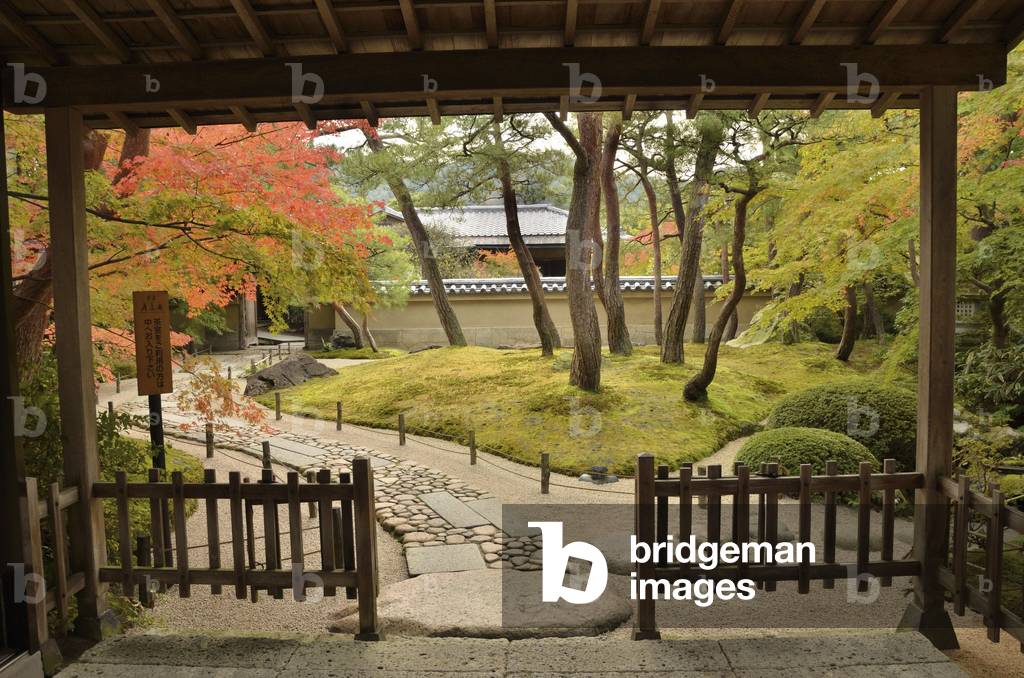 Adachi bijutsukan teien (gardens of the Adachi Museum of Art) - Yasugi (Shimane Prefecture) (Japan) - 1970 - karesansui (dry landscape garden) - moss garden - garden with pond and house of the house - Adachi bijutsukan teien (Gardens of Adachi Museum of art) - Yasugi (Shimane Prefecture) (Japan) - 1970) - - karesansui (dry lanscape garden) - moss garden - garden with pond and tea house