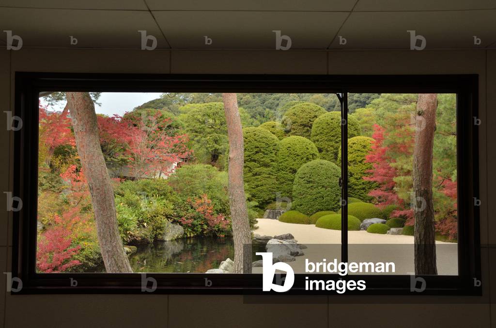 Adachi bijutsukan teien (gardens of the Adachi Museum of Art) - Yasugi (Shimane Prefecture) (Japan) - 1970 - karesansui (dry landscape garden) - moss garden - garden with pond and house of the house - Adachi bijutsukan teien (Gardens of Adachi Museum of art) - Yasugi (Shimane Prefecture) (Japan) - 1970) - - karesansui (dry lanscape garden) - moss garden - garden with pond and tea house