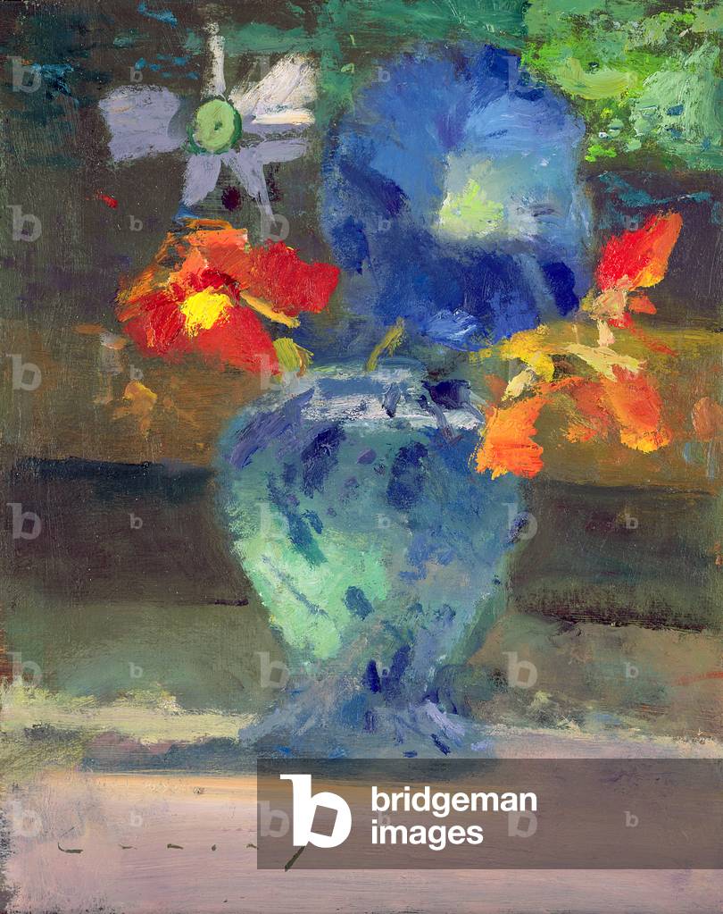 Ipomea, Kapuzinerkresse in einer Vase (Öl auf Karton)