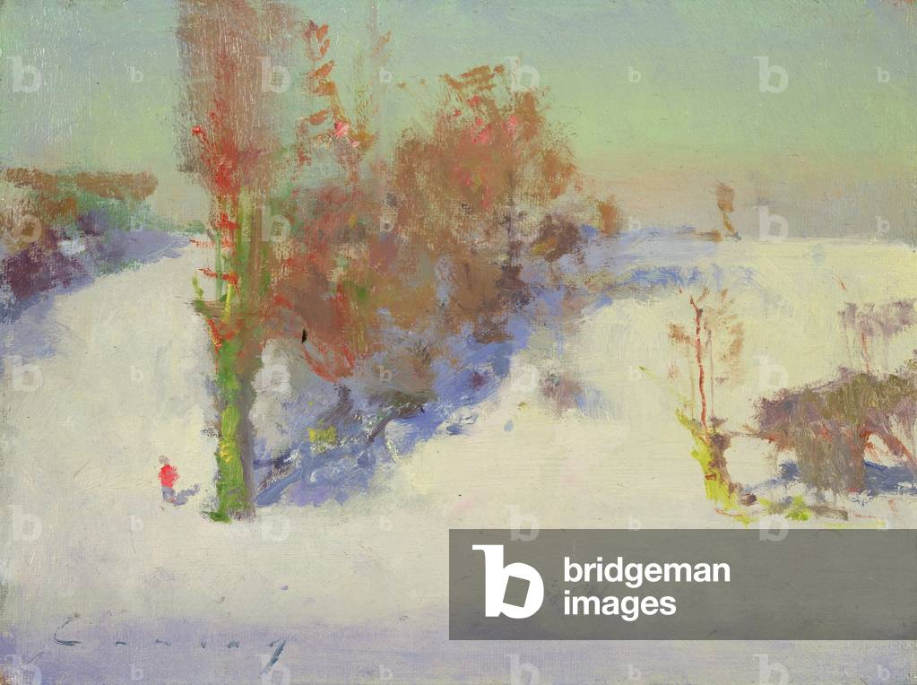 Immagine di Dipinto "Salice nella neve (olio a bordo)", 20th Secolo di Fred Cuming