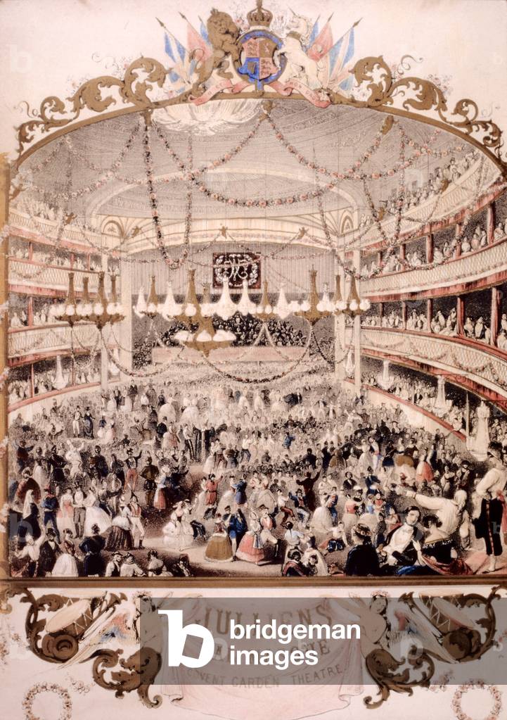 LONDON - COVENT GARDEN - before 1860 Interior - showing JULLIEN's 'Bal Masqué' - Masked Ball, in the arena