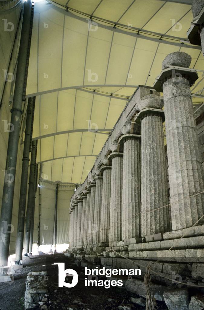 Temple of Apollo Epicurius, Bassae, covered for restoration. 5th century BC. Greece.