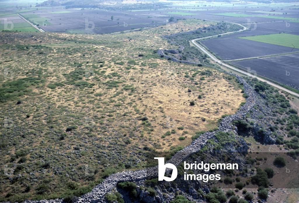 Plain of Boeotia with Mycenean fortress of Gla, 1200 BC Greece