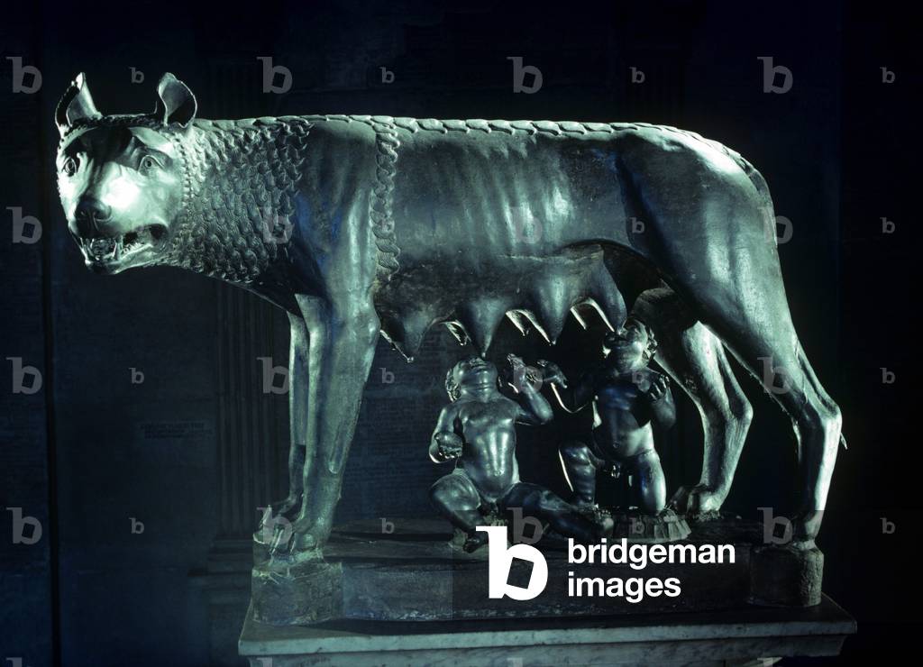 Capitoline Wolf- Etruscan she-wolf (6th century BC)  with Baroque twins by Pollaiolo, 1509 AD. Italy
