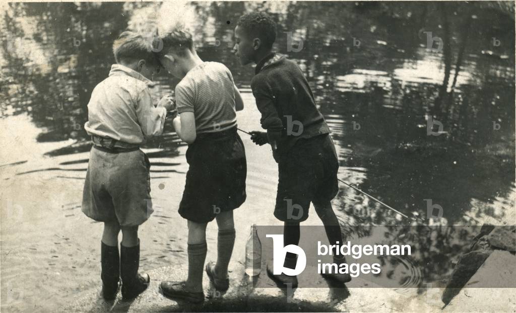 Boys fishing, c.1950s (b/w photo)