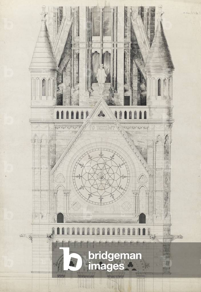 Manchester Town Hall clock tower, c.1874 (pencil on paper)
