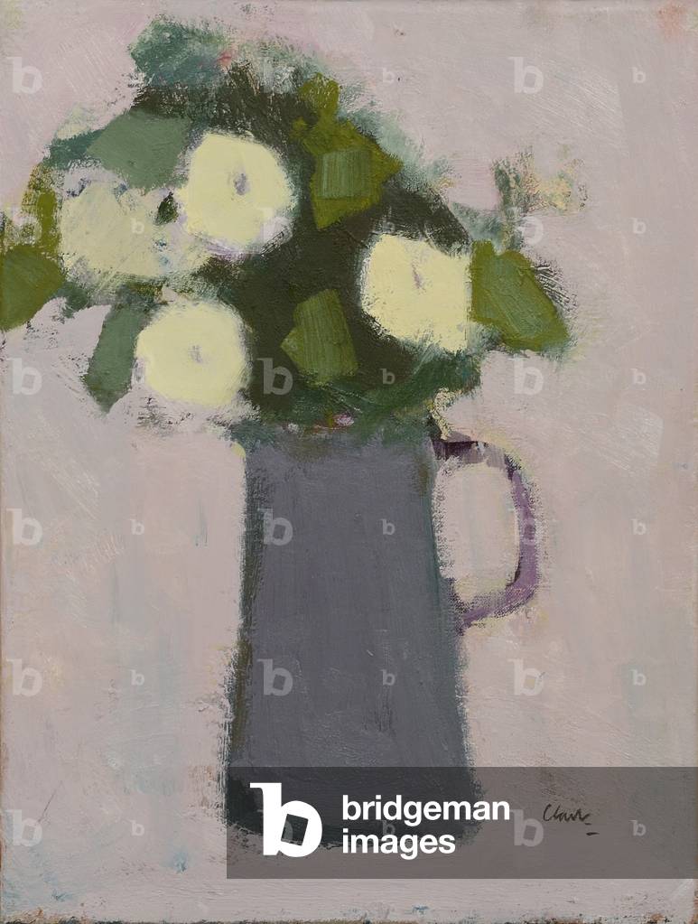 White flowers, grey jug, 2017 (oil on linen)