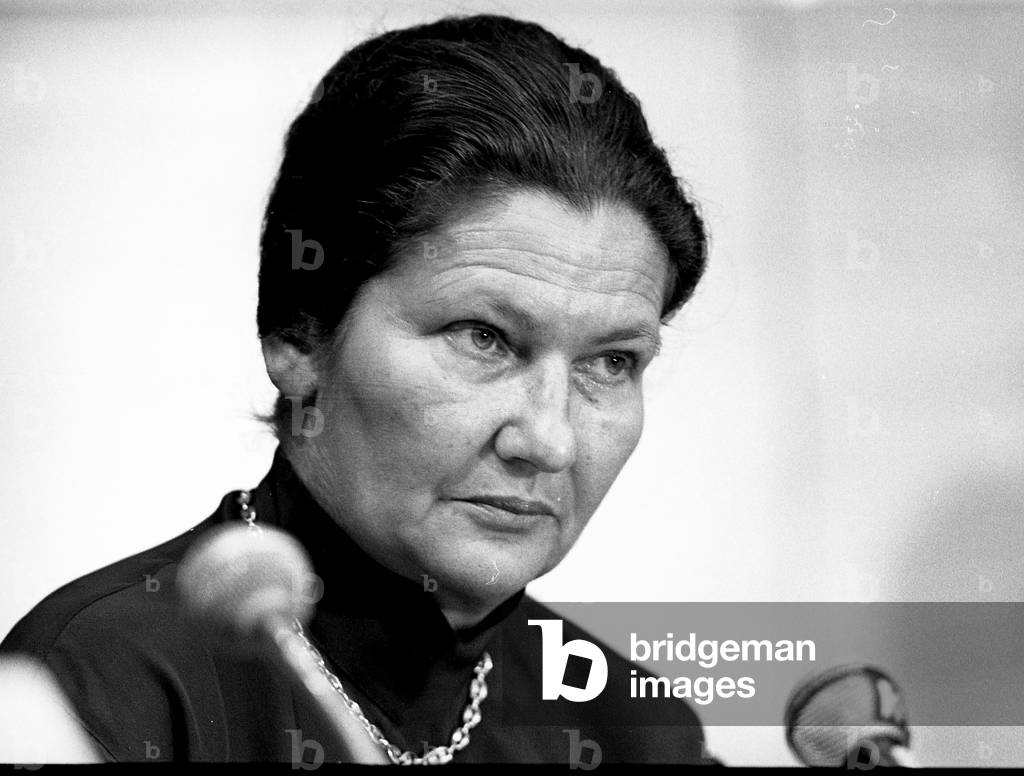 Simone Veil (1927-2017), French lawyer and politician at the Fondation du Futur, 1984