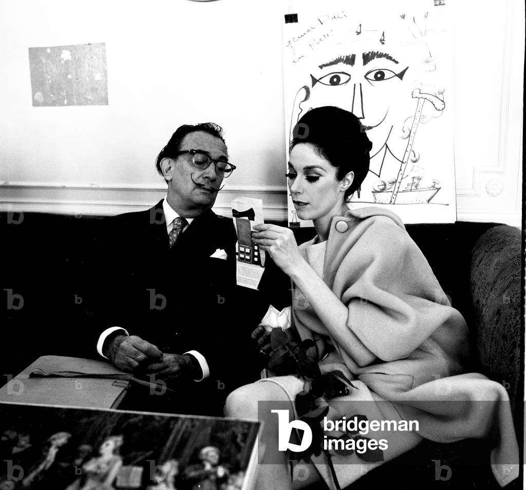 Savador Dali in the Room of The Hotel Meurice, Paris, France, Early 1970s (b/w photo)