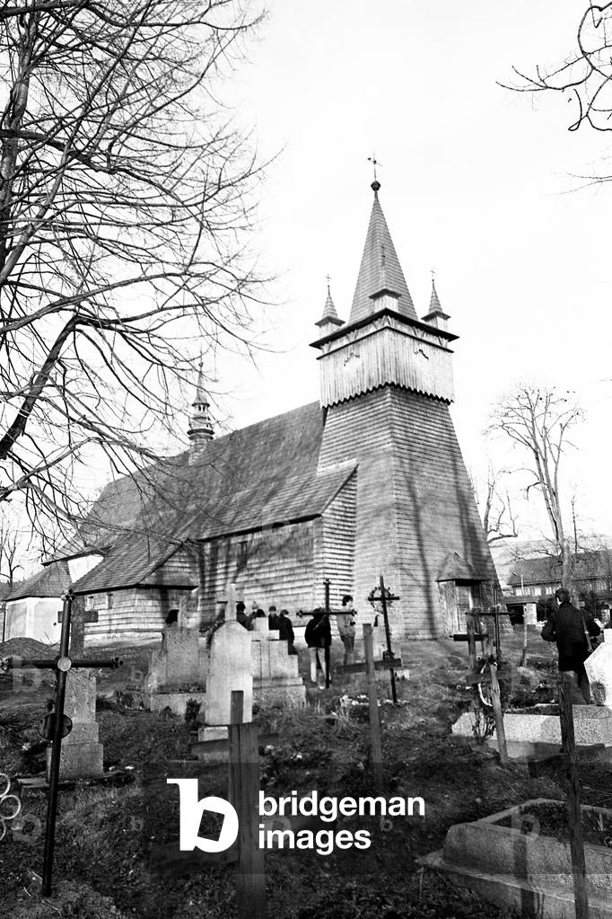 Wooden church, Poland (b/w photo)