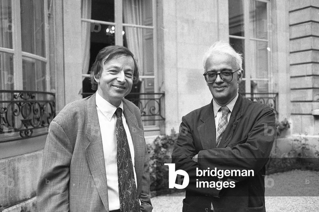 Paul Otchakovsky-Laurens and Christian Bourgois, 1991 (b/w photo)