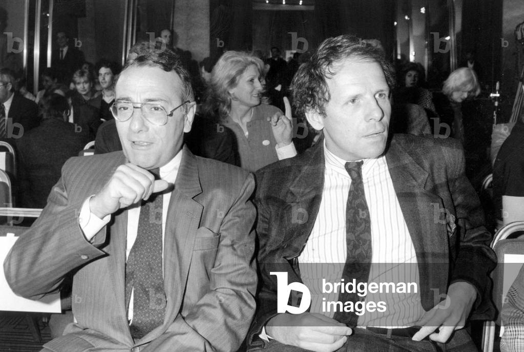 Patrick Poivre d'Arvor and Yves Mourousi, 1987 (b/w photo)