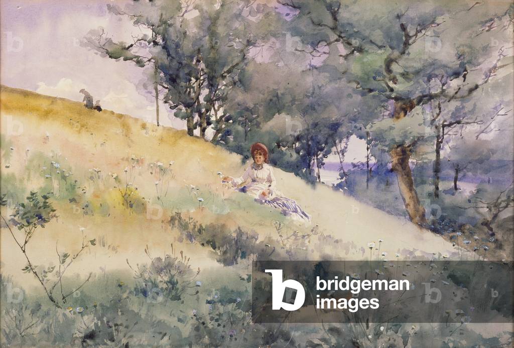 Girl Sitting on a Hillside, c.1885 (w/c)