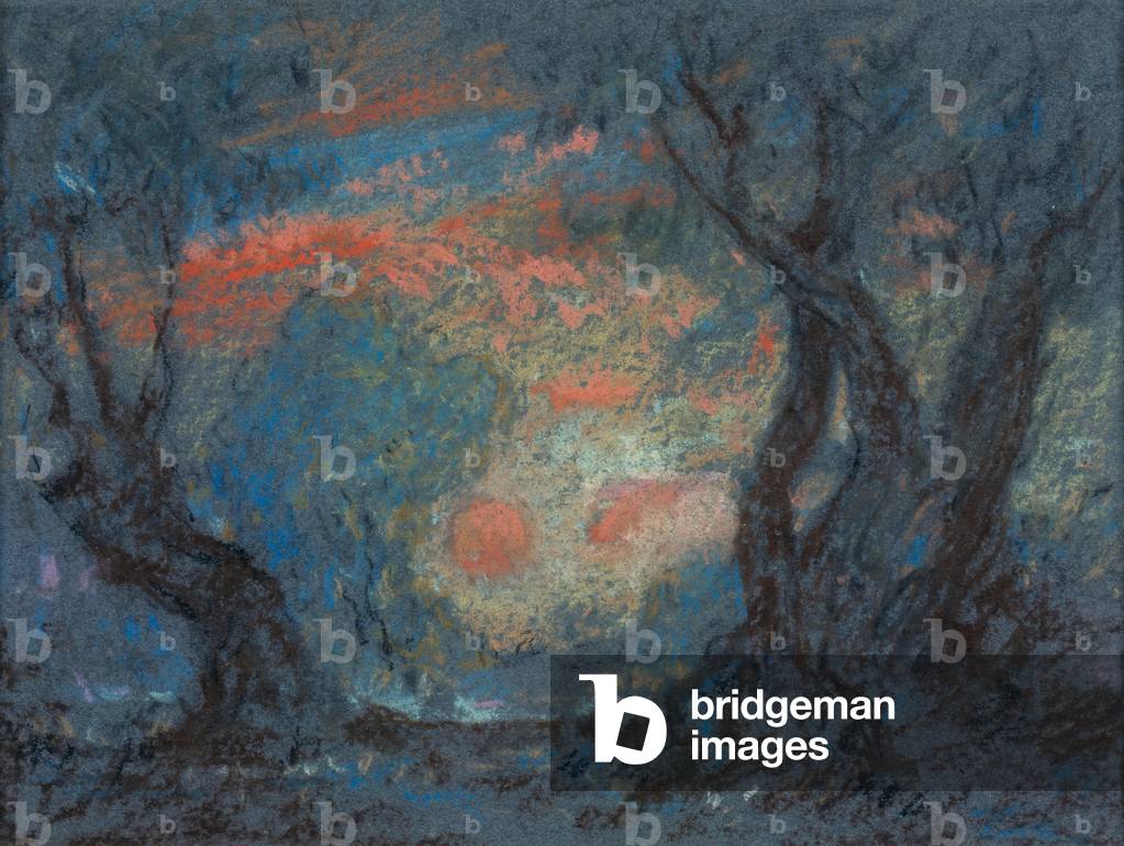 Landscape-Sunset II (pastel on gray paper)