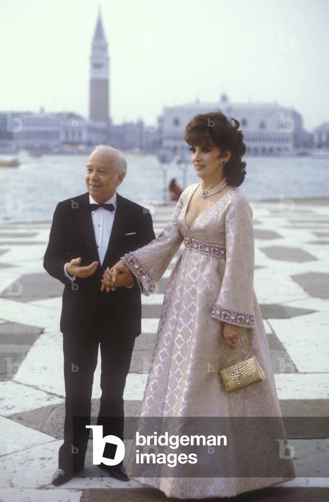 Venice, San Giorgio Island, about 1985. Italian publisher Edilio Rusconi and actress Gina Lollobrigida (photo)