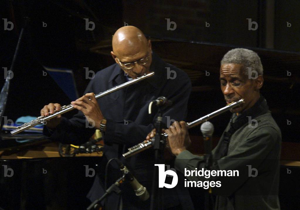 Milan, Manzoni Theater, January 19, 2002. Kirk Lightsey and Roscoe Mitchell performing with Art Ensemble in Chicago/Milano, 19 January 2002. Kirk Lightsey and Roscoe Mitchell in concert with L'Art Ensemble of Chicago -