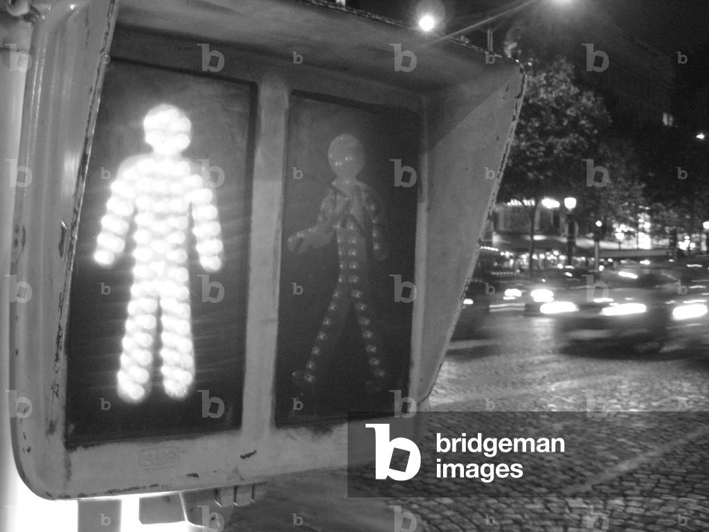Pedestrian traffic lights in the Avenue des Champs-àlysees in Paris