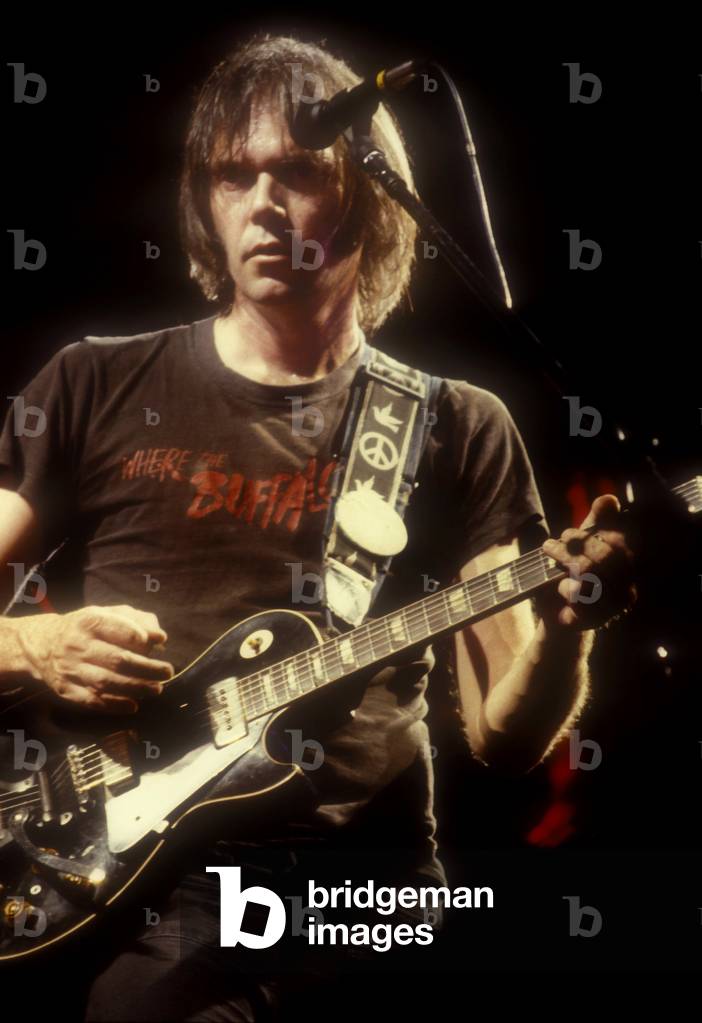 Singer and musician Neil Young in concert.