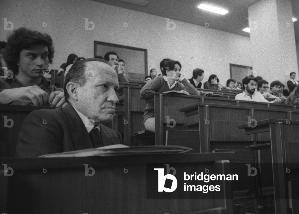 Rome, 1979. Italian economist Federico Caffè in a classroom of La Sapienza University where he taught at that time (photo)