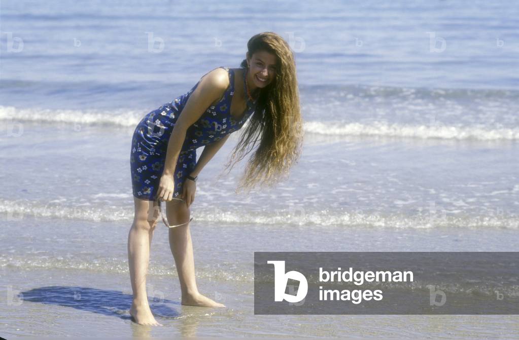 Venice Lido, Venice Film Festival, about 1990. Italian actress Amanda Sandrelli (photo)
