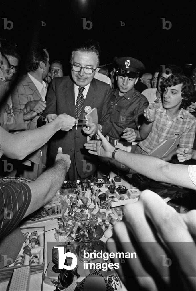 Italian politician leader of Christian Democracy Party Giulio Andreotti among the crowd (1979) (photo)