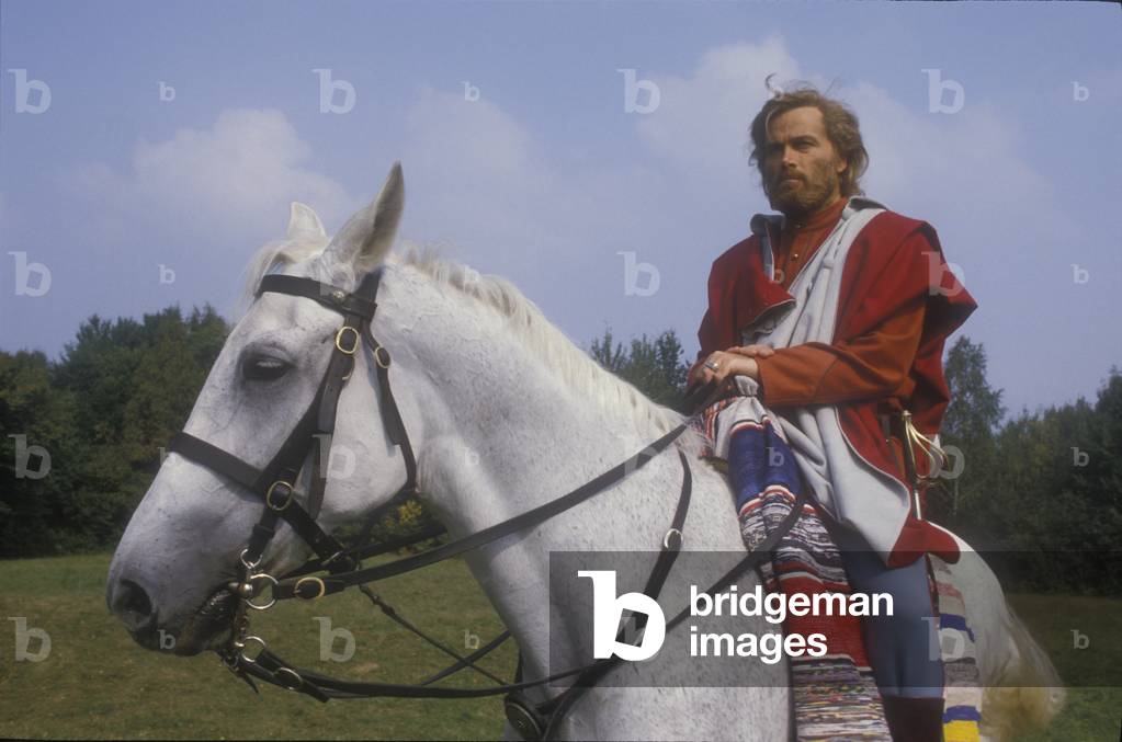 Italian actor Franco Nero as Giuseppe Garibaldi on the set of TV movie 
