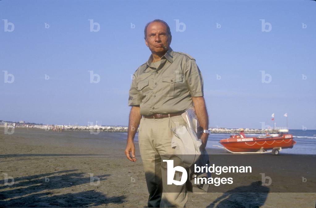 Venice Lido, Venice Film Festival 1989. Polltician of Italian Socialist Party (PSI) Enrico Manca, President of RAI, the Italian public television (photo)