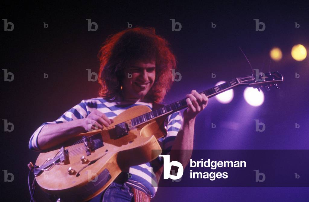 Musician Pat Metheny on stage around 1980.