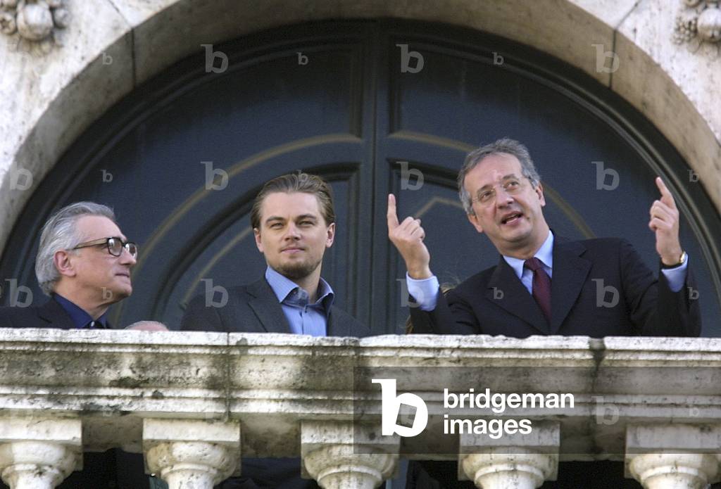 Rome Campidoglio, January 11, 2003. Director Martin Scorsese and actor Leonardo DiCaprio, in Rome to present the movie Gangs of New York, and mayor of Rome Walter Veltroni (photo)