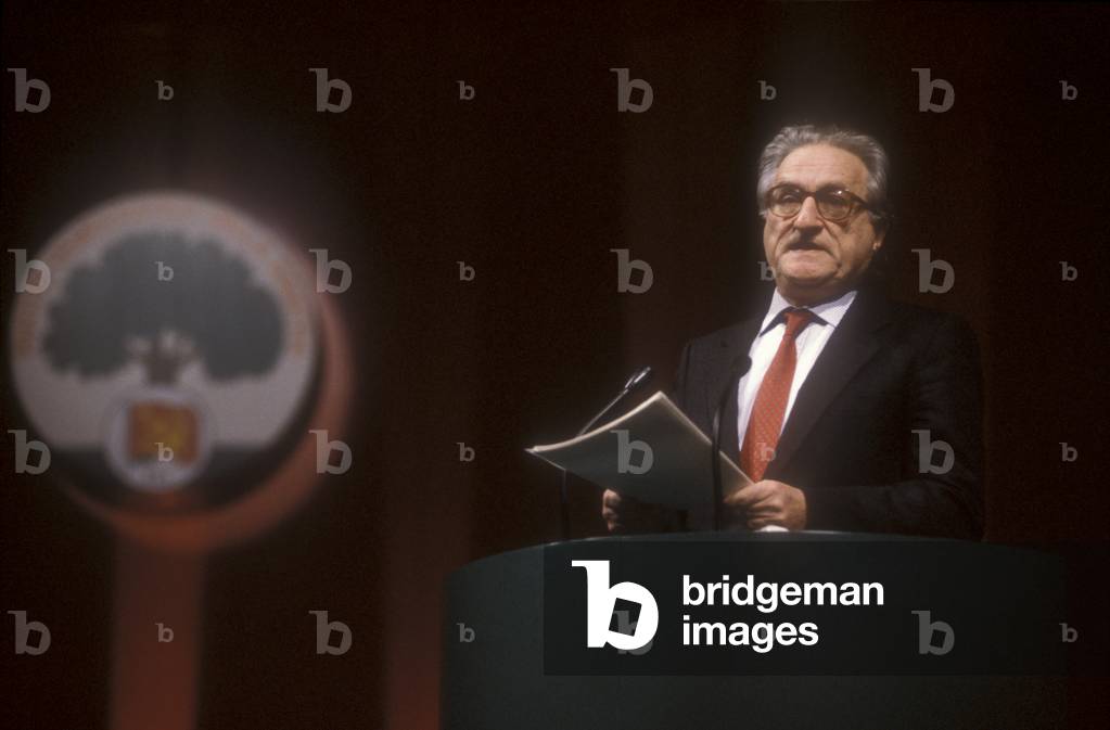 Italian politician Aldo Tortorella at the XXth Rimini congress in February 1991, when the Italian Communist Party changed its name to the Democratic Party of the Left (PDS) (photo)
