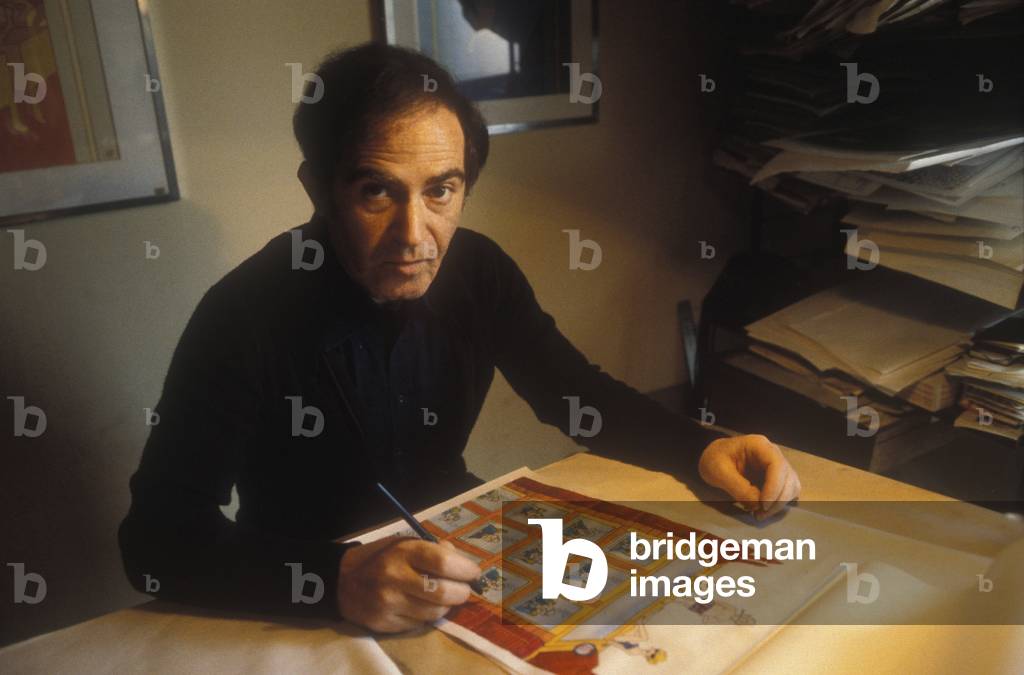 Milan, 1979. Italian cartoonist Giuseppe Coco in his studio/Milano, 1979. Il disegnatore Giuseppe Coco nel suo studio -