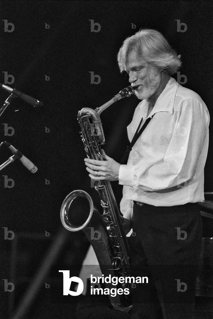 Rome, about 1985, American jazz musician Jerry Mulligan performing/Roma, 1985 circa. Il musicista jazz Jerry Mulligan in concerto -