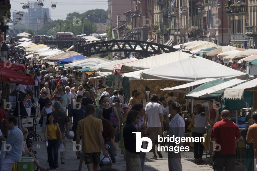 Milan, June 2005. Antiques market on Navigli, the last Sunday of every month
