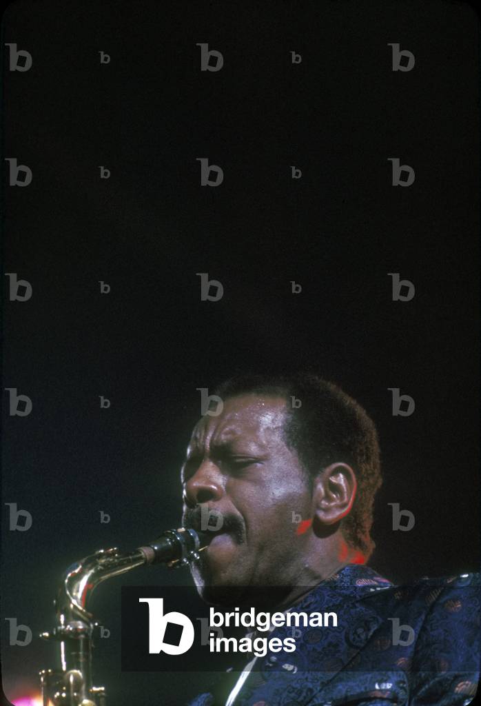 Jazz saxophonist Ornette Coleman on stage in 1980.