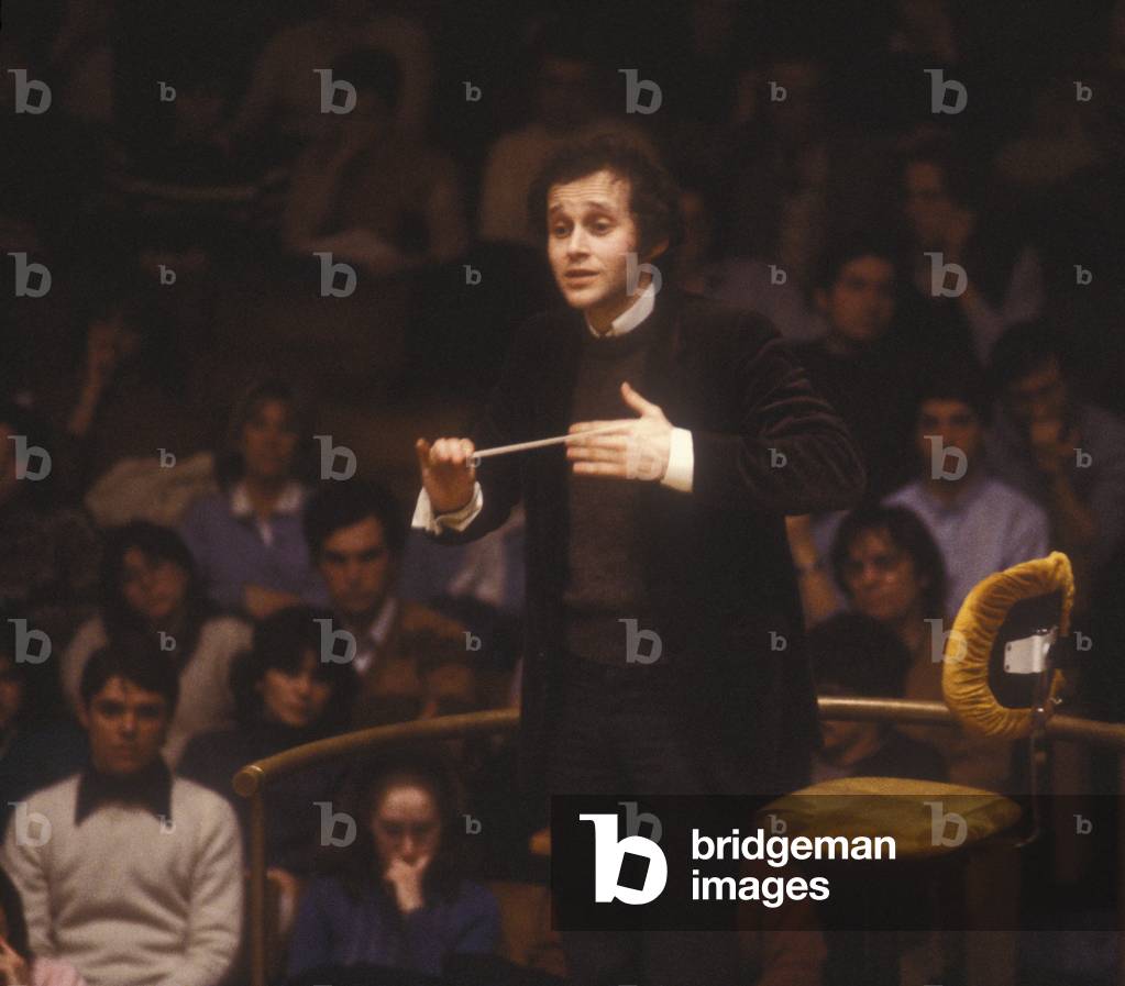 Rome, Pius XII Auditorium (concert hall of the Santa Cecilia Academy Orchestra), about 1980. Hungarian conductor Adam Fischer (photo)