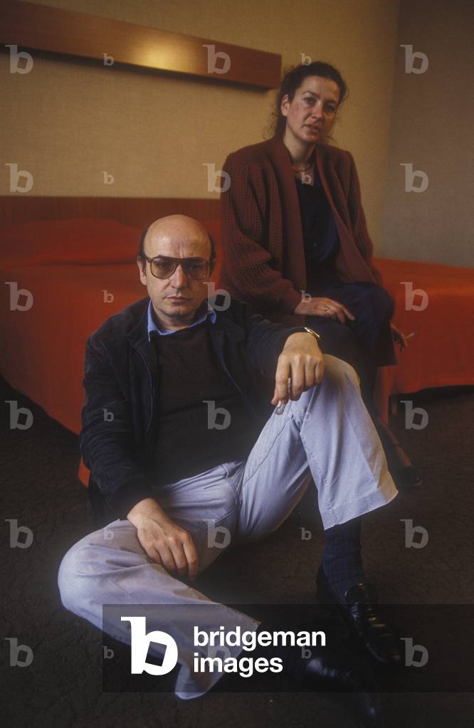 Cannes Film Festival 1983. Greek movie director Theo Angelopoulos and his wife Phoebe Economopoulou, producer of many of his films, in their hotel room (photo)